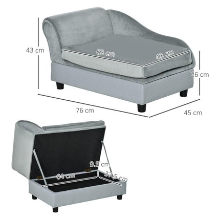 Pet Sofa Chair, with Storage, Cushion, for Small Dogs, Cats - Light Grey