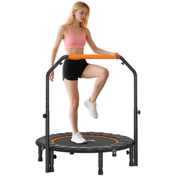 40 inch Foldable Mini Fitness Trampoline, with Adjustable Foam Handle, Orange