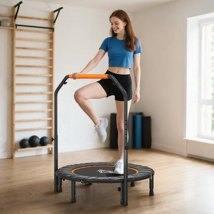 40 inch Foldable Mini Fitness Trampoline, with Adjustable Foam Handle, Orange