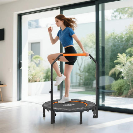 40 inch Foldable Mini Fitness Trampoline, with Adjustable Foam Handle, Orange