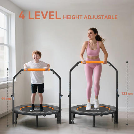 40 inch Foldable Mini Fitness Trampoline, with Adjustable Foam Handle, Orange