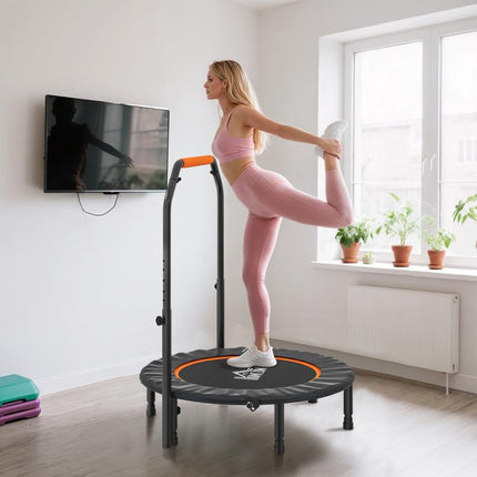 40 inch Foldable Mini Fitness Trampoline, with Adjustable Foam Handle, Orange