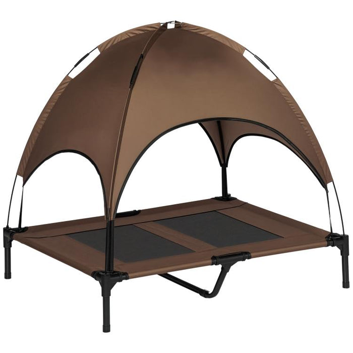 Raised Dog Bed Waterproof Elevated Pet Cot with Breathable Mesh UV Protection Canopy Brown, for Large Dogs, 92 x 76 x 90cm