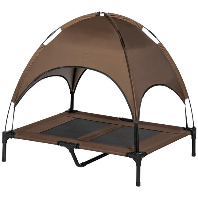 Raised Dog Bed Waterproof Elevated Pet Cot with Breathable Mesh UV Protection Canopy Brown, for Large Dogs, 92 x 76 x 90cm