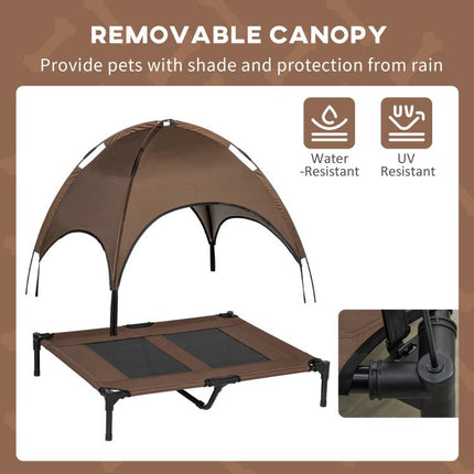 Raised Dog Bed Waterproof Elevated Pet Cot with Breathable Mesh UV Protection Canopy Brown, for Large Dogs, 92 x 76 x 90cm