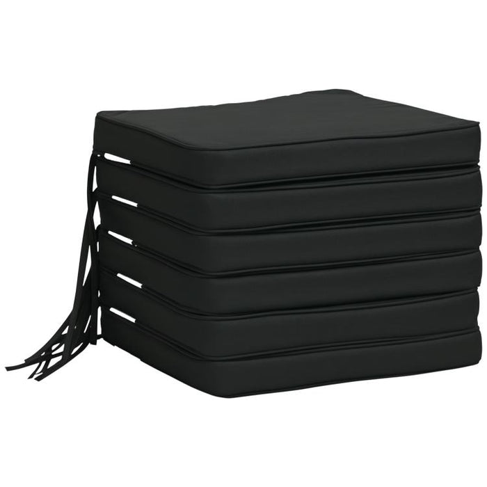 Set of 6 Chair Cushion Seat Pads Dining Chair w/ Straps Indoor Outdoor Removable Tie On Garden Patio, Black