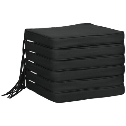 Set of 6 Chair Cushion Seat Pads Dining Chair w/ Straps Indoor Outdoor Removable Tie On Garden Patio, Black