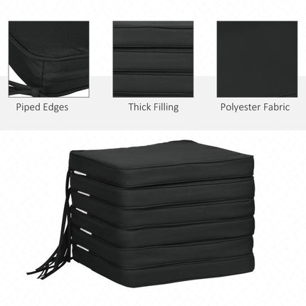 Set of 6 Chair Cushion Seat Pads Dining Chair w/ Straps Indoor Outdoor Removable Tie On Garden Patio, Black