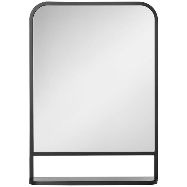 Modern Square Wall Mirror with Storage Shelf, 70 x 50 cm Mirrors for Living Room, Bedroom, Black