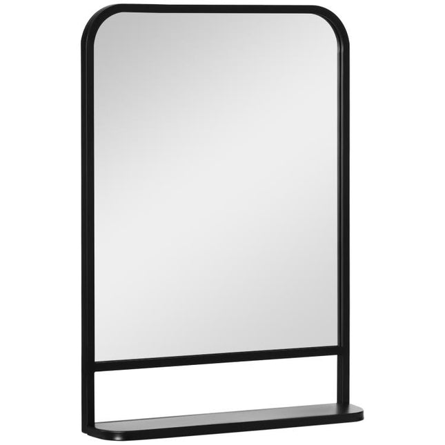 Modern Square Wall Mirror with Storage Shelf, 70 x 50 cm Mirrors for Living Room, Bedroom, Black