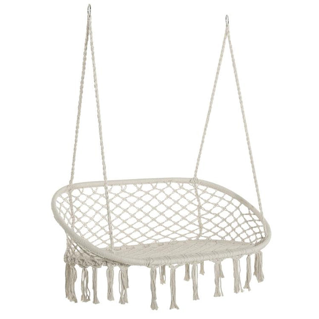 Two-Seater Boho Macrame Hammock Swing - Cream White