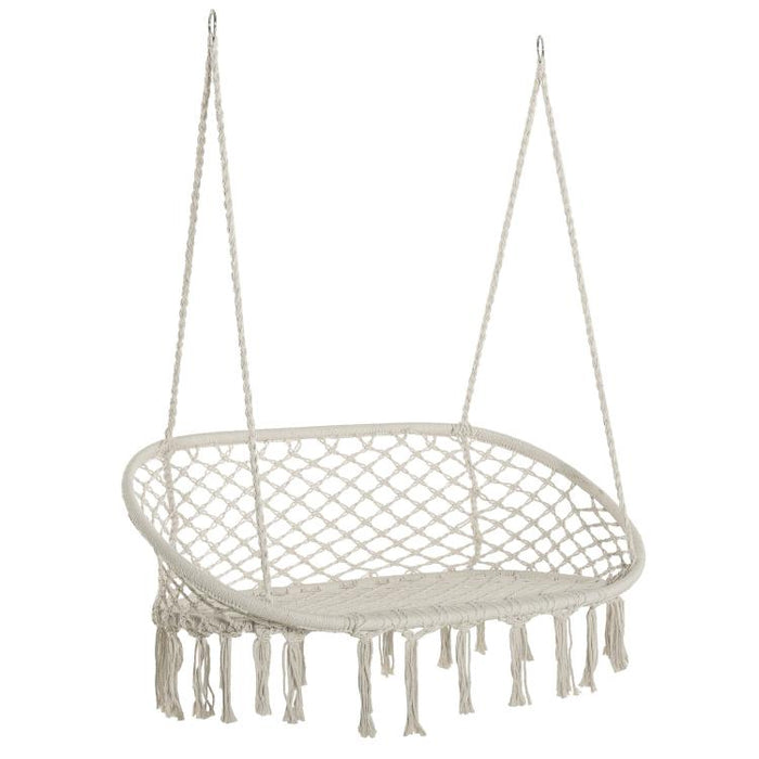Two-Seater Boho Macrame Hammock Swing - Cream White