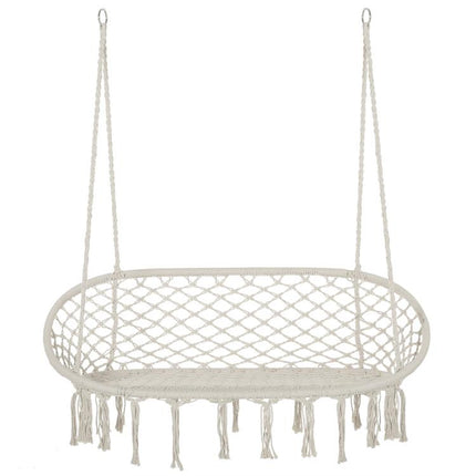 Two-Seater Boho Macrame Hammock Swing - Cream White