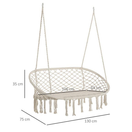 Two-Seater Boho Macrame Hammock Swing - Cream White