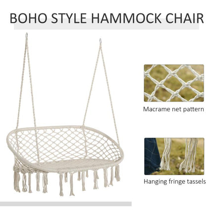 Two-Seater Boho Macrame Hammock Swing - Cream White