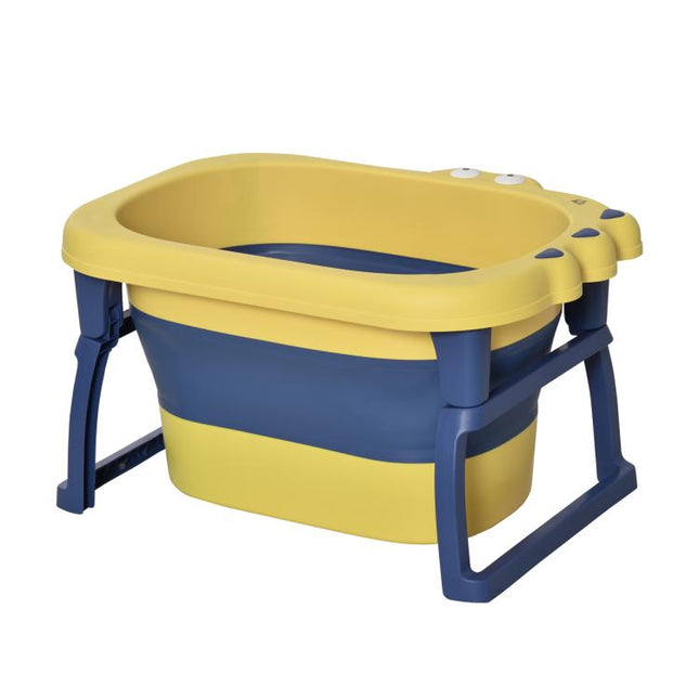 Baby Bathtub for 0-6 Years Collapsible Non-Slip Portable with Stool Seat for Newborns Infants Toddlers Kids - Yellow