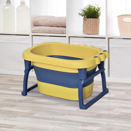 Baby Bathtub for 0-6 Years Collapsible Non-Slip Portable with Stool Seat for Newborns Infants Toddlers Kids - Yellow