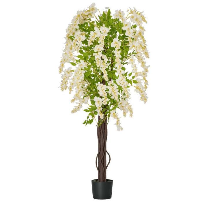 Artificial Realistic White Wisteria Tree Faux Decorative Plant in Nursery Pot for Indoor Décor, 160cm
