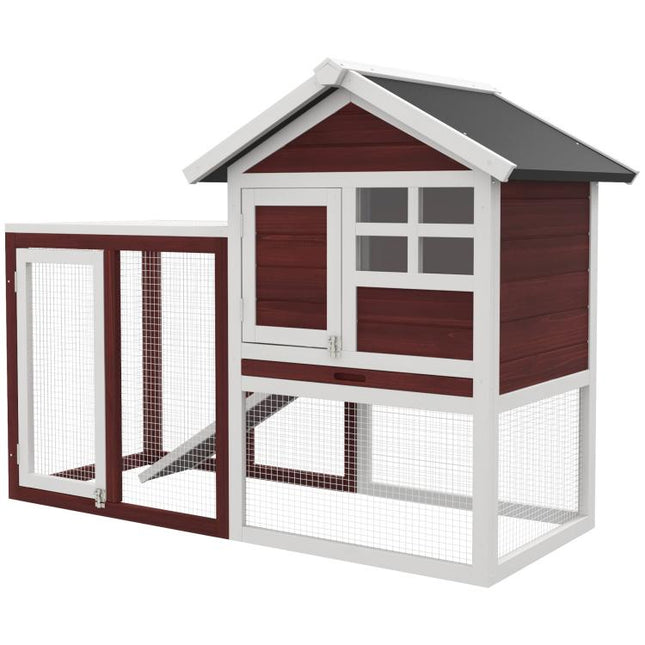 Rabbit Hutch Outdoor Wooden Guinea Pig Hutch Rabbit Run Bunny Cage Small Animal House Pull-Out Tray, Brown, 124 x 63 x 93 cm