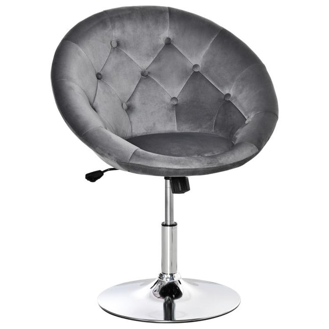 Swivel Dressing Stool, Velvet-feel Upholstered Vanity Chair, Adjustable Height Tub Makeup Chair with Button Tufting and Thick Padding for Bedroom, Grey
