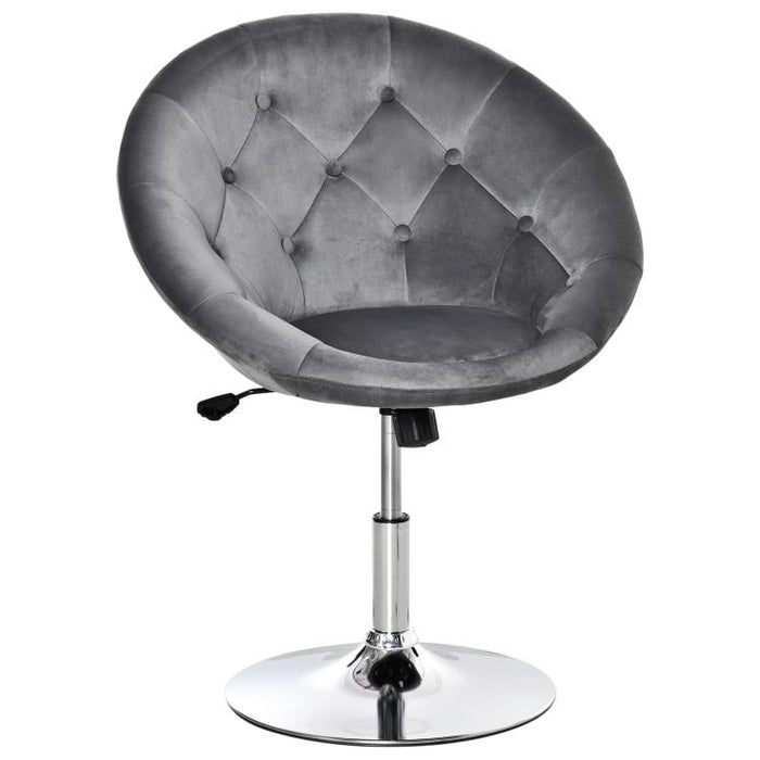 Swivel Dressing Stool, Velvet-feel Upholstered Vanity Chair, Adjustable Height Tub Makeup Chair with Button Tufting and Thick Padding for Bedroom, Grey