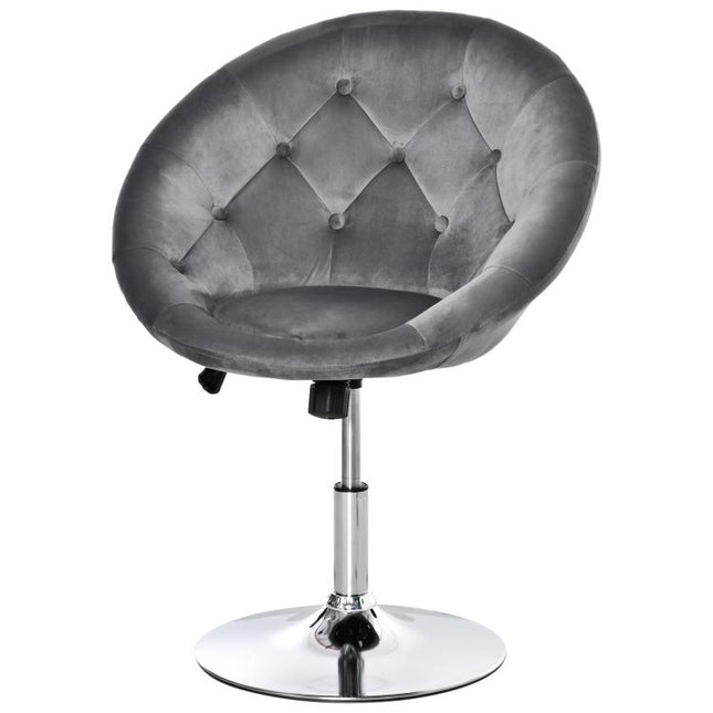 Swivel Dressing Stool, Velvet-feel Upholstered Vanity Chair, Adjustable Height Tub Makeup Chair with Button Tufting and Thick Padding for Bedroom, Grey