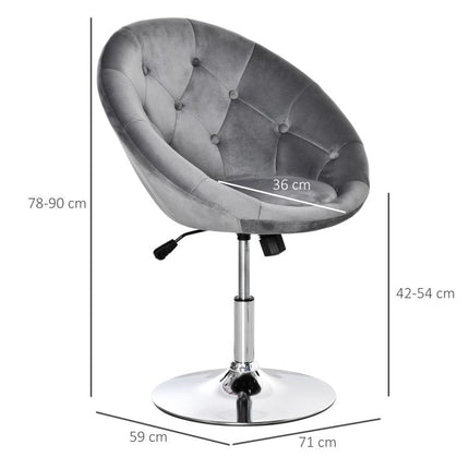 Swivel Dressing Stool, Velvet-feel Upholstered Vanity Chair, Adjustable Height Tub Makeup Chair with Button Tufting and Thick Padding for Bedroom, Grey