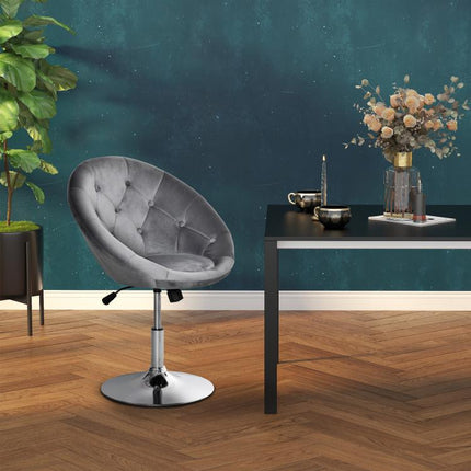 Swivel Dressing Stool, Velvet-feel Upholstered Vanity Chair, Adjustable Height Tub Makeup Chair with Button Tufting and Thick Padding for Bedroom, Grey