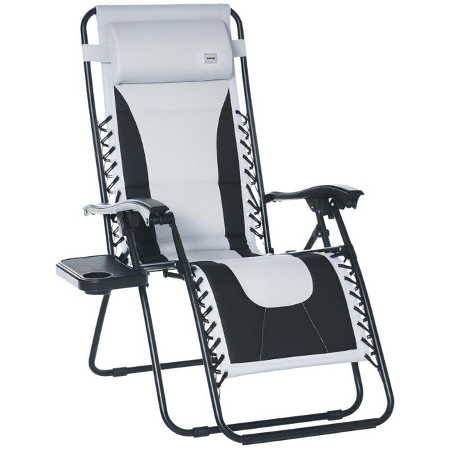 Zero Gravity Lounger Chair, Folding Reclining Patio Chair with Padded Seat, Cup Holder, Soft Cushion and Headrest for Poolside, Camping, Light Grey