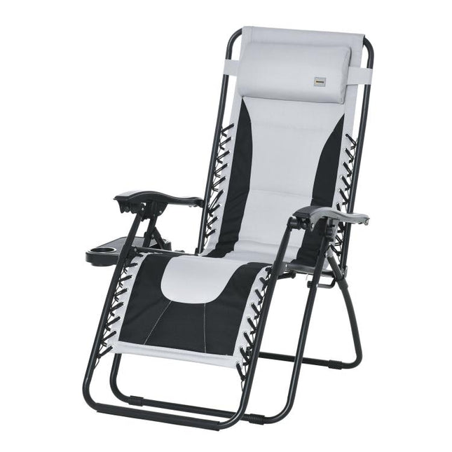 Zero Gravity Lounger Chair, Folding Reclining Patio Chair with Padded Seat, Cup Holder, Soft Cushion and Headrest for Poolside, Camping, Light Grey