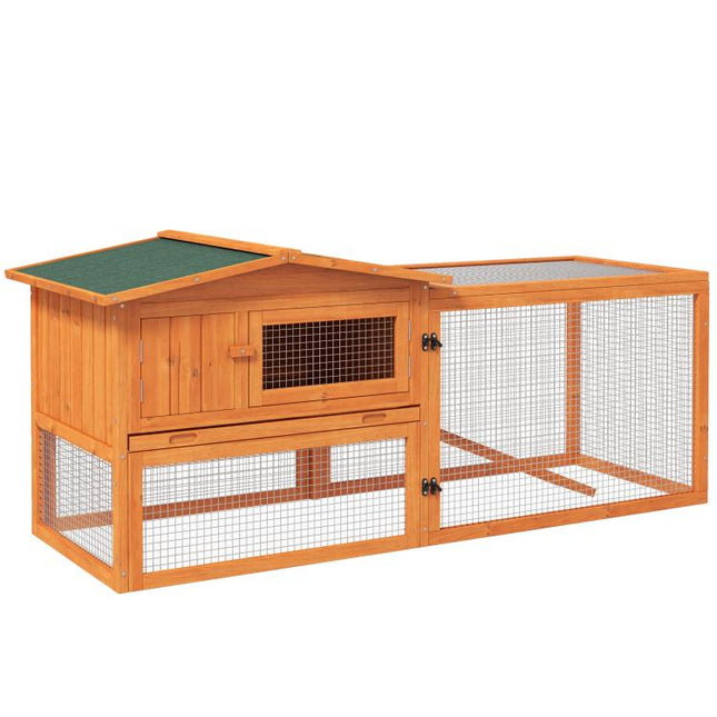 Rabbit Hutch with Run Wooden Guinea Pig Hutch Outdoor Bunny Cage Hide House with Sliding Tray, Hay Rack, Ramp, 156 x 58 x 68cm, Orange