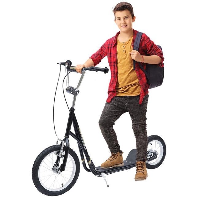 Kids Scooter, Teen Kick Scooter with Rubber Wheels, 16 inch Front Wheel, Height Adjustable Handlebar, Dual Brakes, Kick Stand, for 5+ Years, Black