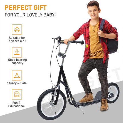 Kids Scooter, Teen Kick Scooter with Rubber Wheels, 16 inch Front Wheel, Height Adjustable Handlebar, Dual Brakes, Kick Stand, for 5+ Years, Black