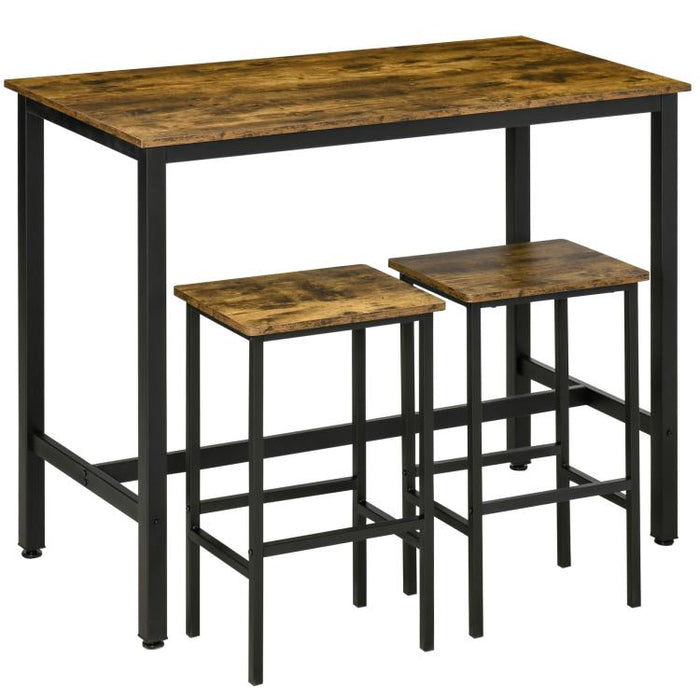 120x60cm Bar Table Set, Breakfast Table with 2 Stools, 3-Piece Counter Height Dining Table & Chairs for Kitchen, Living Room, Rustic Brown
