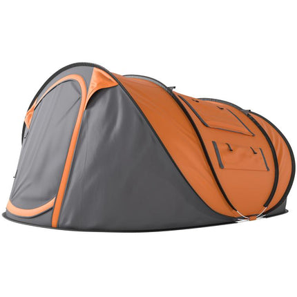 4 Person Pop-up Camping Tent Family Tent with Ground Sheet, 4 Windows and Portable Carry Bag for Beach Outdoor Trip, Orange