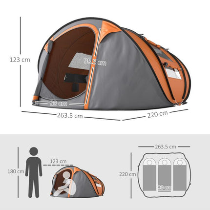 4 Person Pop-up Camping Tent Family Tent with Ground Sheet, 4 Windows and Portable Carry Bag for Beach Outdoor Trip, Orange