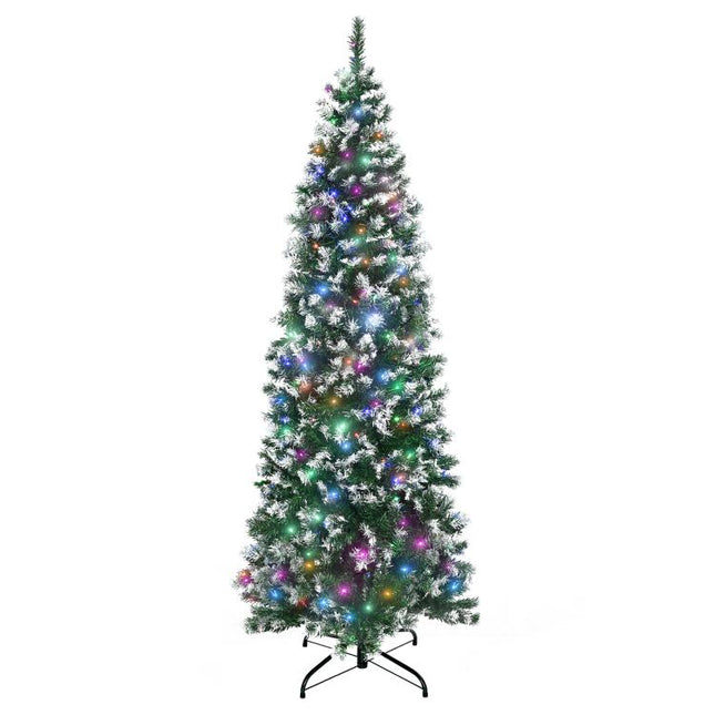 6FT Tall Prelit Pencil Slim Artificial Christmas Tree with Realistic Branches, 300 Colourful LED Lights and 618 Tips, Xmas Decoration, Green