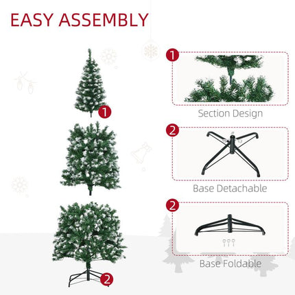 6FT Tall Prelit Pencil Slim Artificial Christmas Tree with Realistic Branches, 300 Colourful LED Lights and 618 Tips, Xmas Decoration, Green