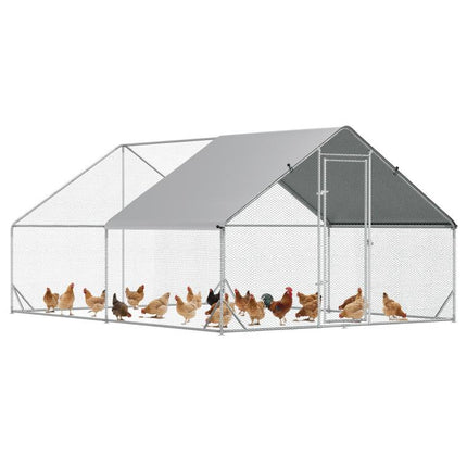 Chicken Run Galvanised Walk-in Chicken Coop Hen Poultry House Cage Rabbit Hutch Pet Playpen Garden w/ Water-Resist Cover, 3 x 4 x 2m
