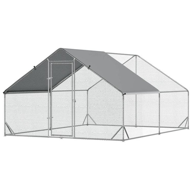 Chicken Run Galvanised Walk-in Chicken Coop Hen Poultry House Cage Rabbit Hutch Pet Playpen Garden w/ Water-Resist Cover, 3 x 4 x 2m