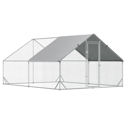Chicken Run Galvanised Walk-in Chicken Coop Hen Poultry House Cage Rabbit Hutch Pet Playpen Garden w/ Water-Resist Cover, 3 x 4 x 2m
