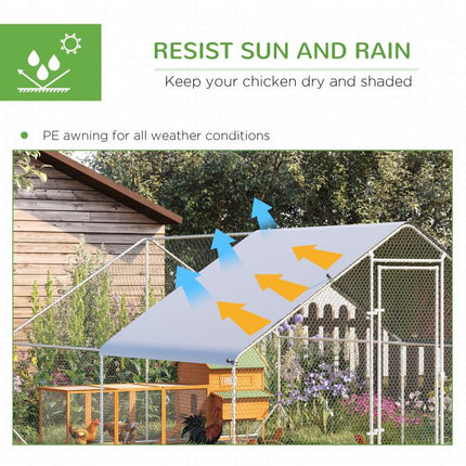 Chicken Run Galvanised Walk-in Chicken Coop Hen Poultry House Cage Rabbit Hutch Pet Playpen Garden w/ Water-Resist Cover, 3 x 4 x 2m
