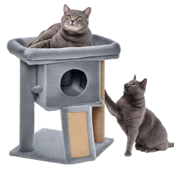 Cat Tree Tower for Indoor Cats Cat Scratching Post Climbing Activity Centre w/Jute Scratching Pad, Toy Ball, Cat House - Grey