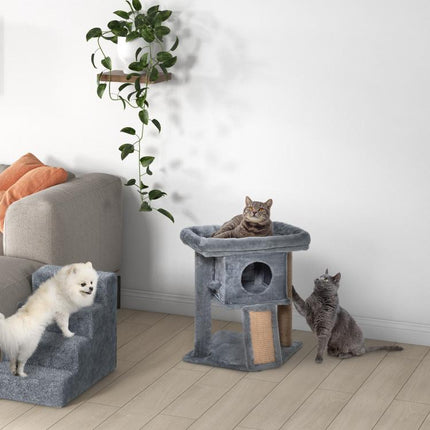 Cat Tree Tower for Indoor Cats Cat Scratching Post Climbing Activity Centre w/Jute Scratching Pad, Toy Ball, Cat House - Grey