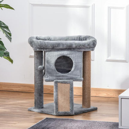 Cat Tree Tower for Indoor Cats Cat Scratching Post Climbing Activity Centre w/Jute Scratching Pad, Toy Ball, Cat House - Grey