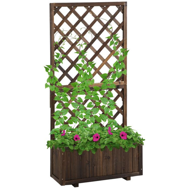 Garden Planter with Trellis, 45L Raised Bed for Climbing Plants, Vines, Flowers, Outdoor Planter Box for Patio, 72.5 x 31.5 x 149.5 cm, Carbonised Finish