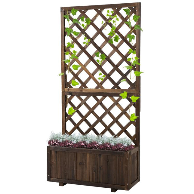 Garden Planter with Trellis, 45L Raised Bed for Climbing Plants, Vines, Flowers, Outdoor Planter Box for Patio, 72.5 x 31.5 x 149.5 cm, Carbonised Finish