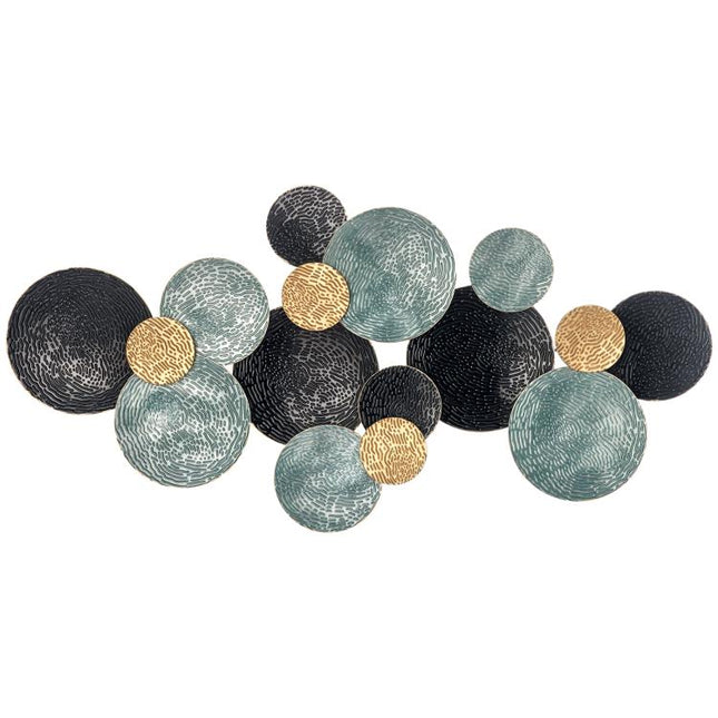 3D Metal Wall Art Modern Circle Hanging Wall Sculptures Home Decor for Living Room Bedroom Dining Room, Blue Black Gold