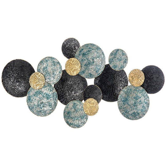 3D Metal Wall Art Modern Circle Hanging Wall Sculptures Home Decor for Living Room Bedroom Dining Room, Blue Black Gold