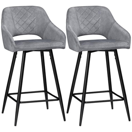 Bar Stools Set of 2, Velvet-Touch Fabric Counter Height Bar Chairs, Kitchen Stools with Steel Legs for Dining Area, Kitchen Island Barstools, Grey